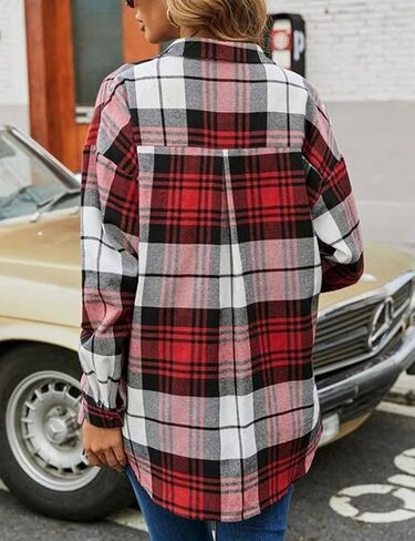 Korebow Womens Fashion Flannel Buffalo Plaid Shirt Button Down Long Sleeve Casual Loose Collared Shirts Blouse Top in Saudi Arabia