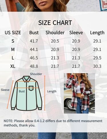 Korebow Womens Fashion Flannel Buffalo Plaid Shirt Button Down Long Sleeve Casual Loose Collared Shirts Blouse Top in Saudi Arabia