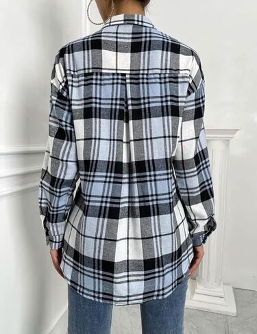 Korebow Womens Fashion Flannel Buffalo Plaid Shirt Button Down Long Sleeve Casual Loose Collared Shirts Blouse Top in Saudi Arabia