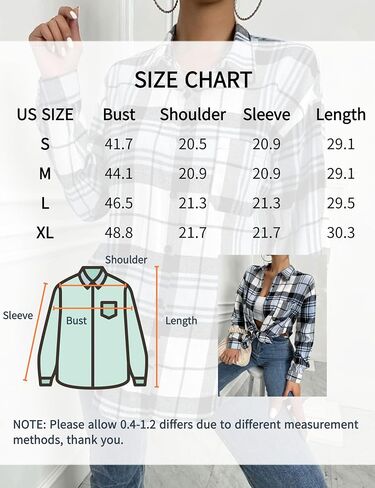 Korebow Womens Fashion Flannel Buffalo Plaid Shirt Button Down Long Sleeve Casual Loose Collared Shirts Blouse Top in Saudi Arabia