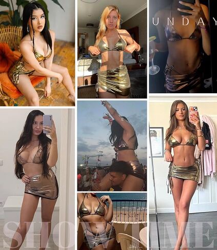 ملابس الهذيان للنساء للمهرجانات مكونة من 3 قطع من مجموعة البكيني وتنورة معدنية وملابس سباحة علوية لملابس النادي EDC in Kuwait