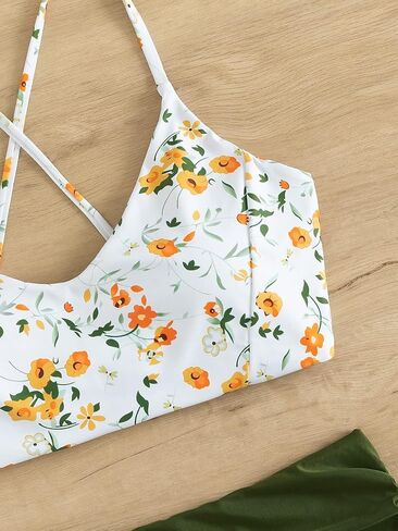 SOLY HUX Women's Plus Size Floral Boho Lace up Ruched Bikini Swimsuit High Waisted Bathing Suits Beachwear in Saudi Arabia