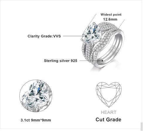 JewelryPalace الحب القلب 3ct مكعب زركونيا سوليتير خواتم الخطبة للنساء، 925 خاتم وعد الفضة الاسترليني لها، مقلد الماس الملتوية الذكرى السنوية خاتم الزواج محسن مجموعات الزفاف in Kuwait