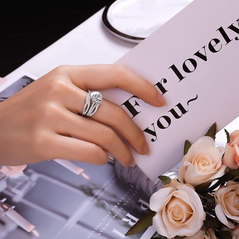 JewelryPalace الحب القلب 3ct مكعب زركونيا سوليتير خواتم الخطبة للنساء، 925 خاتم وعد الفضة الاسترليني لها، مقلد الماس الملتوية الذكرى السنوية خاتم الزواج محسن مجموعات الزفاف in Kuwait