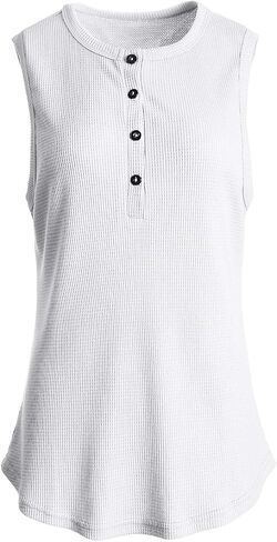 Famulily Women's Flowy Waffle Knit Tank Tops Loose Button Up V Neck Henley Shirts in Kuwait