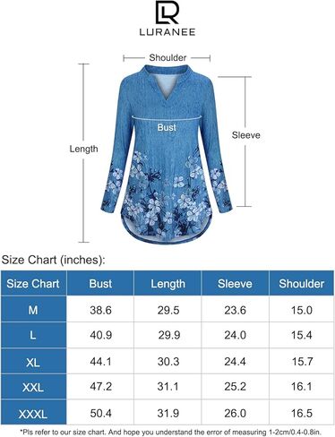 LURANEE Women 3/4 Roll Sleeve Shirts Notch V Neck Flowy Plaid Tunic Blouses in Kuwait
