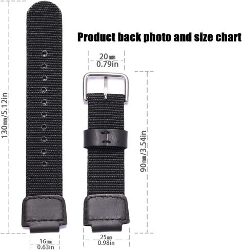 حزام جلد نايلون 16 مم متوافق مع Casio GA-100 GA110 GA2100 DW5600E GA-700 DW6900 AWG-M100 DW003B MCW100 سوار ساعة بديل in Kuwait