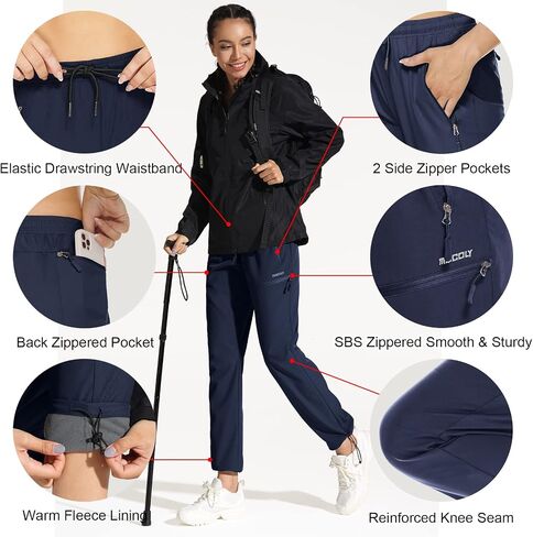 MOCOLY Women's Ski Snow Pants Warm Fleece Lined Hiking Pants Waterproof Windproof Softshell Insulated Warm Winter Cargo Pants in Kuwait