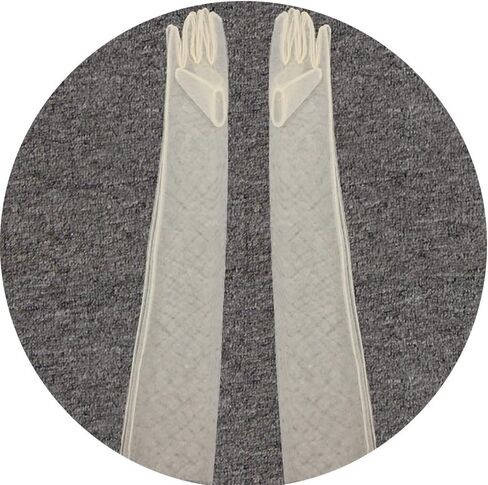 DINPREY 27 inch Long Tulle Gloves Stretchy Lace Nylon Elbow Length Sheer Gloves in Kuwait
