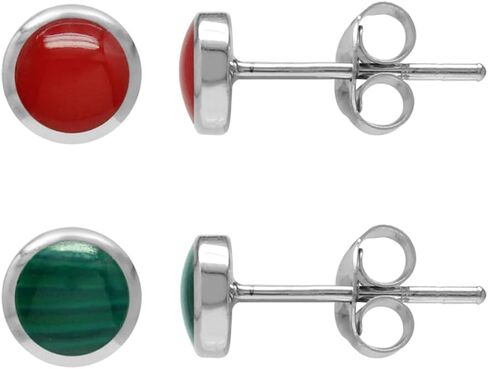 Silvershake 4MM Petite Round Shape Cabochon Gemstones White Gold Plated or 18K Gold Plated 925 Sterling Silver Stud Post Birthstone Earrings Jewelry for Women or Teens Second or third Hole Piercing in Kuwait