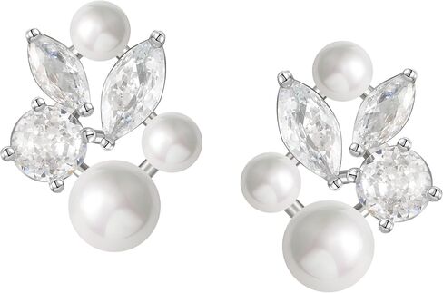 SWEETV Pearl Wedding Earrings for Brides, Bridesmaids, Bridal Pearl Cluster Earrings, Cubic Zirconia Pearl Drop Stud Earrigs for Women, Formal Jewelry Mother's Day Gifts in Kuwait