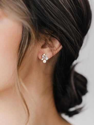 SWEETV Pearl Wedding Earrings for Brides, Bridesmaids, Bridal Pearl Cluster Earrings, Cubic Zirconia Pearl Drop Stud Earrigs for Women, Formal Jewelry Mother's Day Gifts in Kuwait