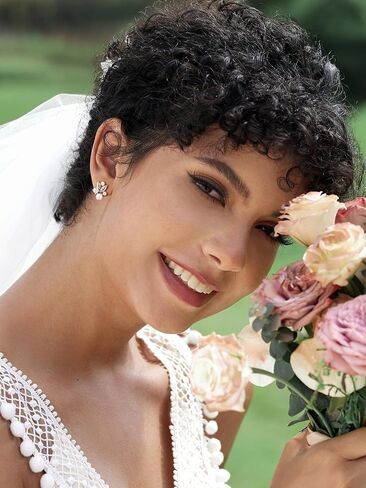 SWEETV Pearl Wedding Earrings for Brides, Bridesmaids, Bridal Pearl Cluster Earrings, Cubic Zirconia Pearl Drop Stud Earrigs for Women, Formal Jewelry Mother's Day Gifts in Kuwait