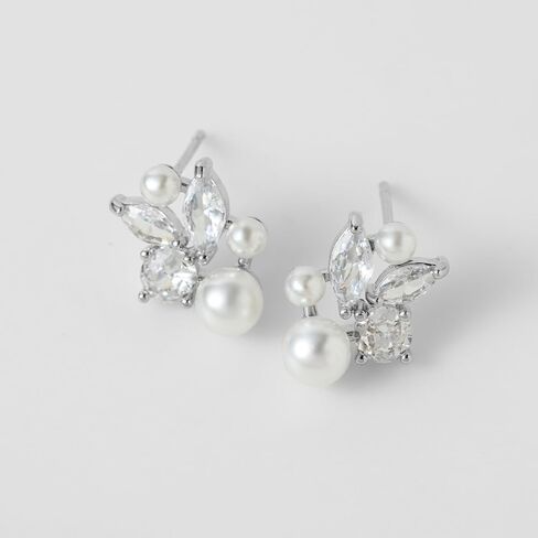 SWEETV Pearl Wedding Earrings for Brides, Bridesmaids, Bridal Pearl Cluster Earrings, Cubic Zirconia Pearl Drop Stud Earrigs for Women, Formal Jewelry Mother's Day Gifts in Kuwait