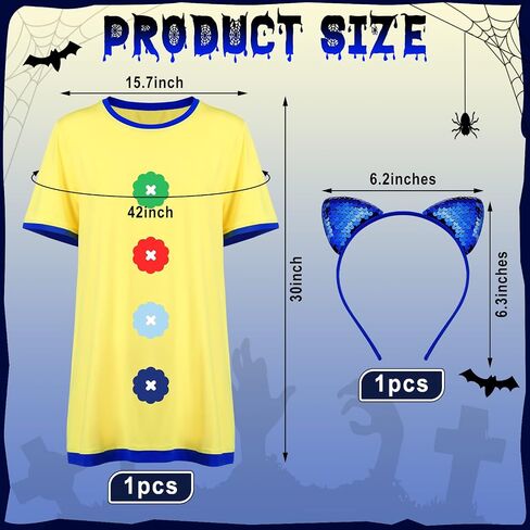 Xtinmee 2 Pcs Halloween Women's Short Sleeve Button Printed Cosplay Costume Top Cute Cat Ears Headband for Women Girls Cosplay Role Play in Saudi Arabia