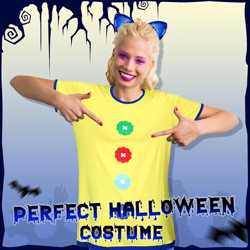 Xtinmee 2 Pcs Halloween Women's Short Sleeve Button Printed Cosplay Costume Top Cute Cat Ears Headband for Women Girls Cosplay Role Play in Saudi Arabia