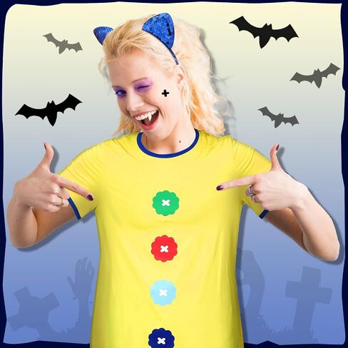 Xtinmee 2 Pcs Halloween Women's Short Sleeve Button Printed Cosplay Costume Top Cute Cat Ears Headband for Women Girls Cosplay Role Play in Saudi Arabia