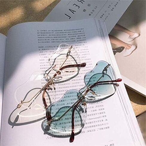 Dollger Heart Sunglasses for women Rimless Thin Metal Frame Heart shaped Sun glasses UV400 Brown in Kuwait
