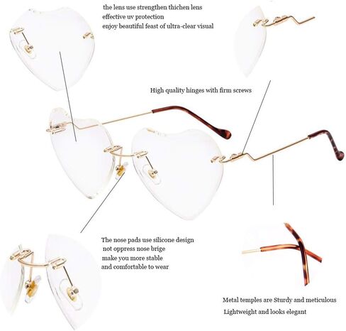Dollger Heart Sunglasses for women Rimless Thin Metal Frame Heart shaped Sun glasses UV400 Brown in Kuwait