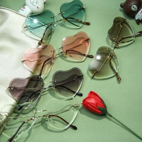Dollger Heart Sunglasses for women Rimless Thin Metal Frame Heart shaped Sun glasses UV400 Brown in Kuwait