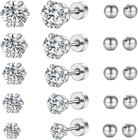 Jurikko Nap Earrings Flat Back Surgical Steel Hypoallergenic Stud Earrings for Women Girls Cartilage earring Tragus Jewelry 20G Helix Earrings-5 Pairs in Kuwait