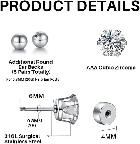 Jurikko Nap Earrings Flat Back Surgical Steel Hypoallergenic Stud Earrings for Women Girls Cartilage earring Tragus Jewelry 20G Helix Earrings-5 Pairs in Kuwait