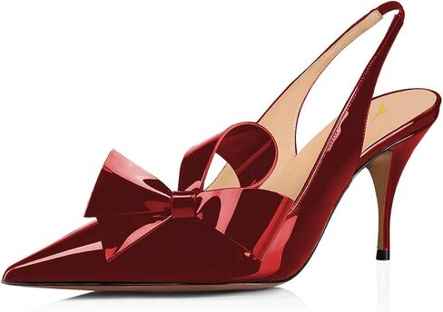 YDN Women Stiletto Mid Heel Pumps Bow Pointed Toe Slingback Slip on Sandals Dress Evening Prom Shoes Size 4-15 US in Kuwait