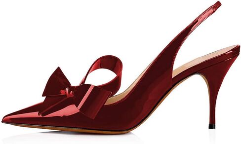 YDN Women Stiletto Mid Heel Pumps Bow Pointed Toe Slingback Slip on Sandals Dress Evening Prom Shoes Size 4-15 US in Kuwait
