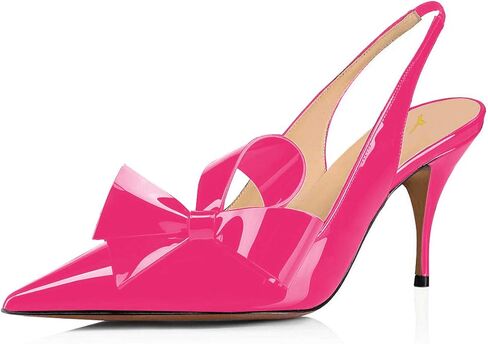 YDN Women Stiletto Mid Heel Pumps Bow Pointed Toe Slingback Slip on Sandals Dress Evening Prom Shoes Size 4-15 US in Kuwait