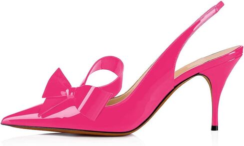 YDN Women Stiletto Mid Heel Pumps Bow Pointed Toe Slingback Slip on Sandals Dress Evening Prom Shoes Size 4-15 US in Kuwait