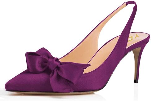 YDN Women Stiletto Mid Heel Pumps Bow Pointed Toe Slingback Slip on Sandals Dress Evening Prom Shoes Size 4-15 US in Kuwait