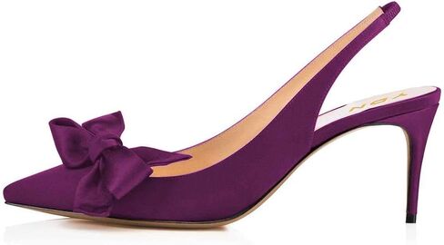 YDN Women Stiletto Mid Heel Pumps Bow Pointed Toe Slingback Slip on Sandals Dress Evening Prom Shoes Size 4-15 US in Kuwait