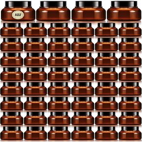 Tessco 48 Pcs Plastic Jars with Lids Labels Plastic Body Scrub Jars Containers Round Refillable Cosmetic Containers Empty Butter Jars Sugar Containers for Lotions, Cosmetics, Cream (Brown,5 oz)
