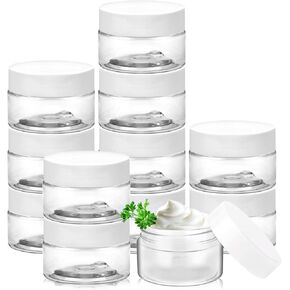 عبوة من 24 حاوية تجميلية من يوبلاما، حاويات عينات بلاستيكية مع أغطية داخلية مضادة للتسرب حاويات سفر واسعة الفم لمستحضرات التجميل والكريم السائل (1 جرام، أبيض) in Kuwait