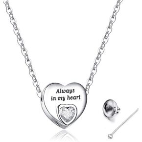 Heart Urn Necklaces for Ashes Birthstone Ashes Necklace "Always in My Heart" Cremation Jewelry Keepsake Memorial Necklace