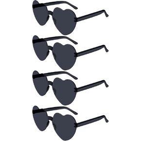 4 Pairs Black Heart Sunglasses for Women Rimless Heart Shaped Sunglasses Candy Color Heart Glasses for Party Favors