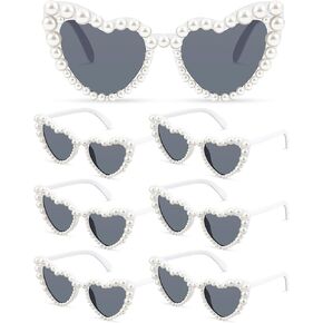 Huquary 6 أزواج من النظارات الشمسية Love Pearl على شكل قلب نظارات شمسية فاخرة على شكل قلب عتيق نظارات شمسية عين القطة للنساء