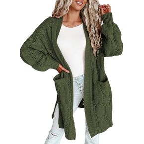 Astylish Women Fall Cardigan Sweaters Chunky Cable Knit Cardigan Sweaters with Pockets in Saudi Arabia
