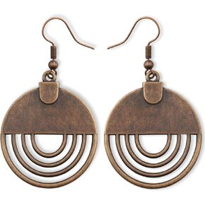 Soul Statement Vintage Country Western Jewelry for Women: Dangle Boho Turquoise & Bronze Patina Earrings with Long Copper Tassel Chains | Dangle Earring Set, Cowgirl Style Geometric Concert Festival Accessories