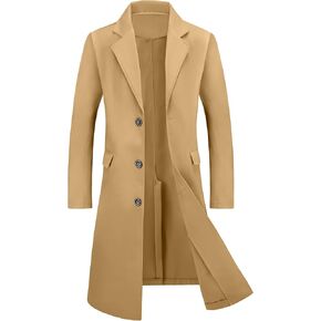 Lars Amadeus Men's Winter Overcoat Single Breasted Notched Lapel Long Trench Coat
