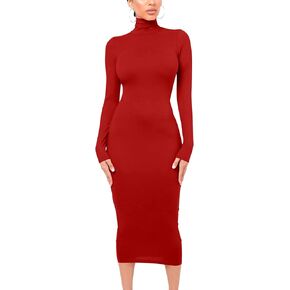 VASAUGE Women's Sexy Bodycon Club Party Long Sleeve Turtleneck Casual Midi Pencil Dress in Saudi Arabia