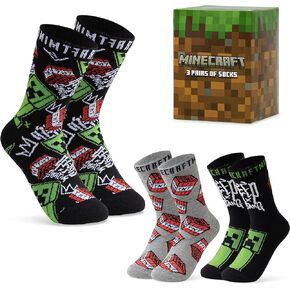 Minecraft Boys Socks 3 Pack or 5 Pack - Cotton-Rich Crew Kids Ankle Socks Everyday School Sports - Gaming Gifts for Boys