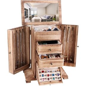 كيب فاين صندوق مجوهرات للنساء، صناديق مجوهرات خشبية ريفية مكونة من 4 طبقات ومنظمات للقلائد والاقراط والخواتم والاساور in Kuwait