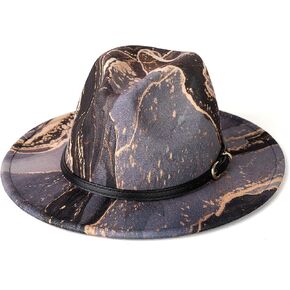 Gossifan Tie-dye Wide Brim Fedora Hats for Women Multicolor Felt Panama Hat