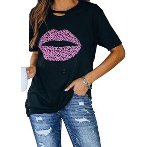 Uusollecy Womens Leopard Printed T Shirt Summer Short Sleeve Shirts Loose Casual Tops Crewneck Tee Top Blouses in Kuwait