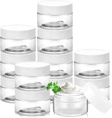 عبوة من 24 حاوية تجميلية من يوبلاما، حاويات عينات بلاستيكية مع أغطية داخلية مضادة للتسرب حاويات سفر واسعة الفم لمستحضرات التجميل والكريم السائل (1 جرام، أبيض) in Kuwait