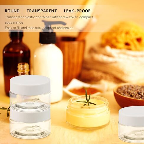 عبوة من 24 حاوية تجميلية من يوبلاما، حاويات عينات بلاستيكية مع أغطية داخلية مضادة للتسرب حاويات سفر واسعة الفم لمستحضرات التجميل والكريم السائل (1 جرام، أبيض) in Kuwait