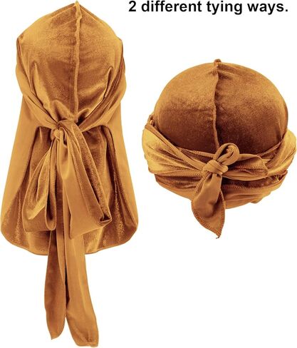 Tatuo 4 Pieces Men's Velvet Durag with Long Tail Soft Durag Headwraps for 360 Waves (Black, Green, Red, Royal Blue) in Kuwait