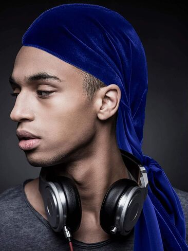 Tatuo 4 Pieces Men's Velvet Durag with Long Tail Soft Durag Headwraps for 360 Waves (Black, Green, Red, Royal Blue) in Kuwait