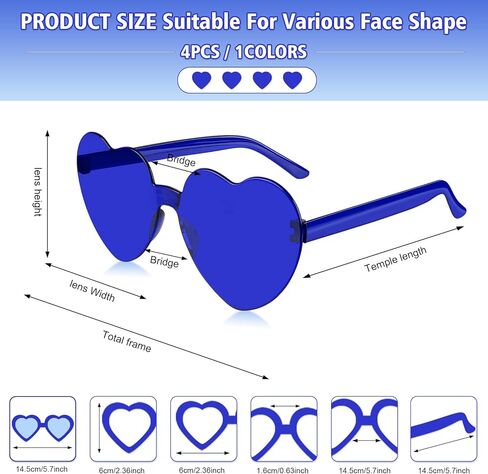 4 Pairs Black Heart Sunglasses for Women Rimless Heart Shaped Sunglasses Candy Color Heart Glasses for Party Favors in Kuwait